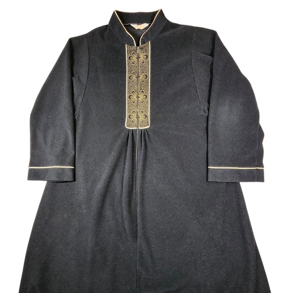 Vintage Sears At Homewear Womens Robe Black Gold Floral Lounger Zip Front - Picture 3 of 8